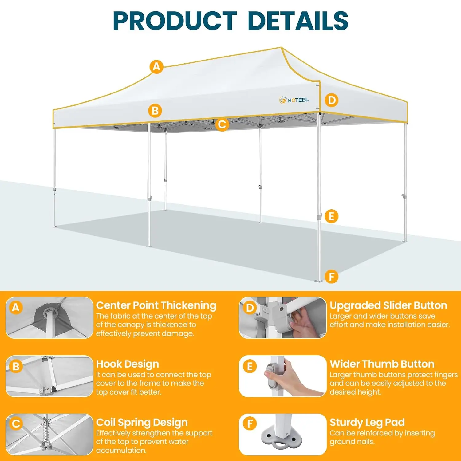 10x20 Pop Up Canopy Tent, Heavy Duty Upgraded Hexagonal Steel Frame, Customized view 4