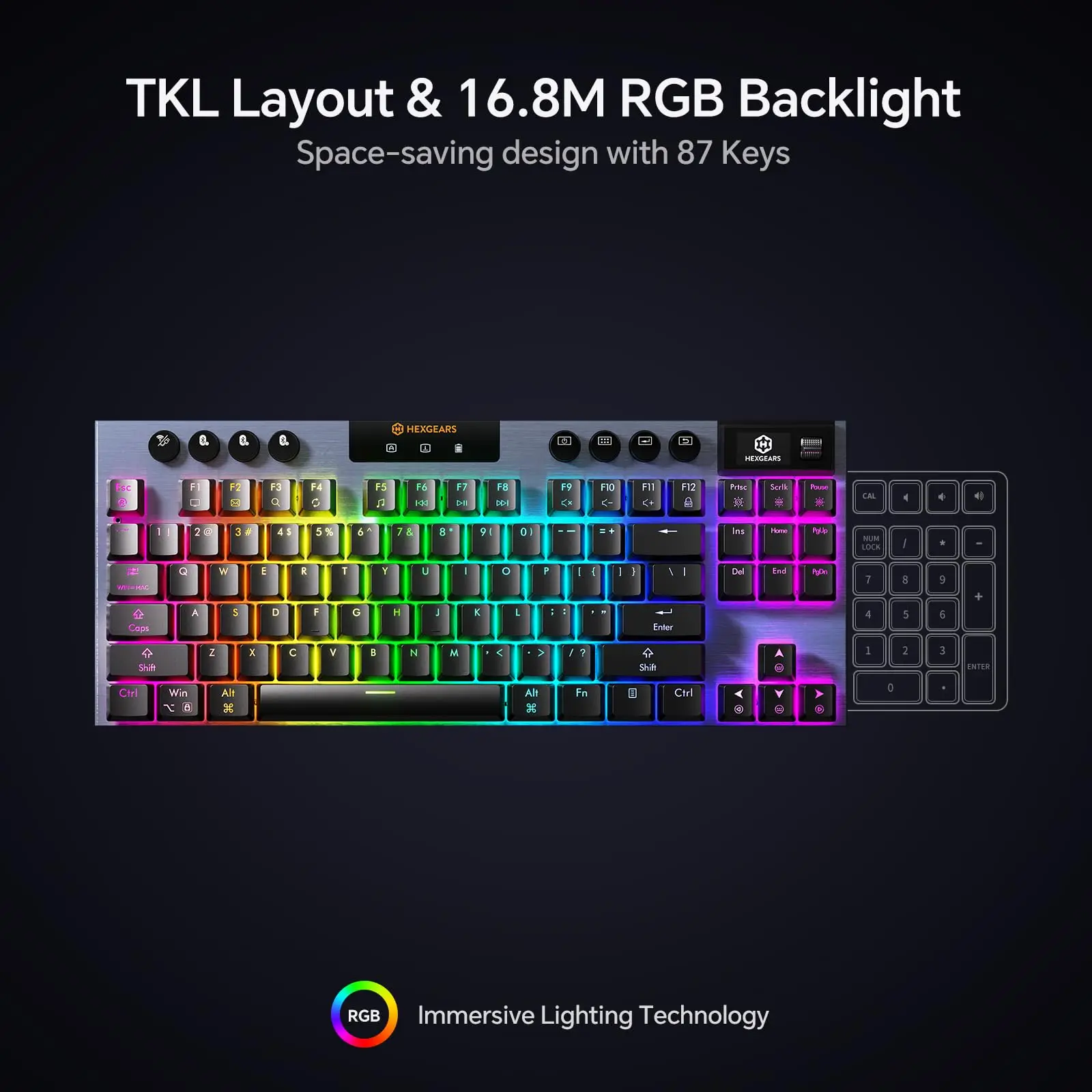 HEXGEARS A3 メカニカルキーボード 87 キー RGB ホットスワップ Bluetooth/2.4G/Type-C 有線接続 Kailh スイッチワイヤレスゲーミングキーボード