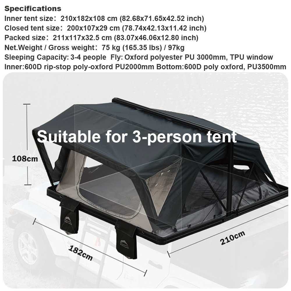 

2-3person hard-shell off-road vehicle roof tent,suitable for hard-top models such as Tank 300 Prado,Wrangler,and Pajero Explorer