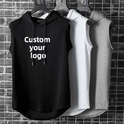 Customize your logo Men's Clothes Wide Shoulder Sleeveless T-shirts Muscle Training With hat Tank TopsMen Crew Neck Vests Shirt