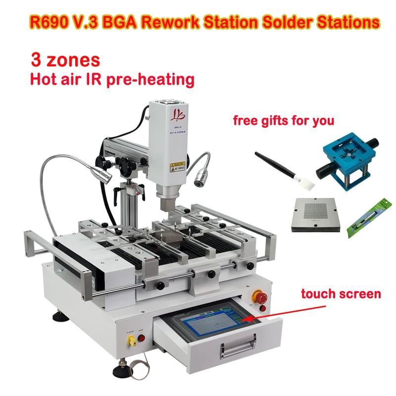 

LY R690 V.3 New Version BGA Rework Station Hot Air Touch Screen 3 Zones 2700W 350X250MM IR Working Area with Touch Screen