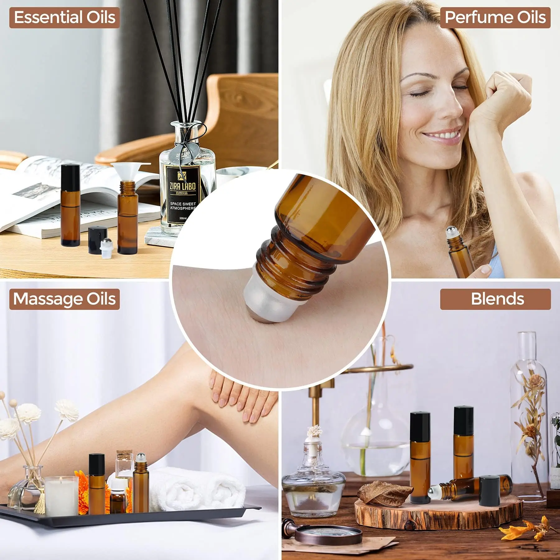 8/30pcs Glass Roll on Bottle 10ml Empty Essential Oil Roller Bottle with Stainless Steel Ball Dropper Pipette Travel Accessories