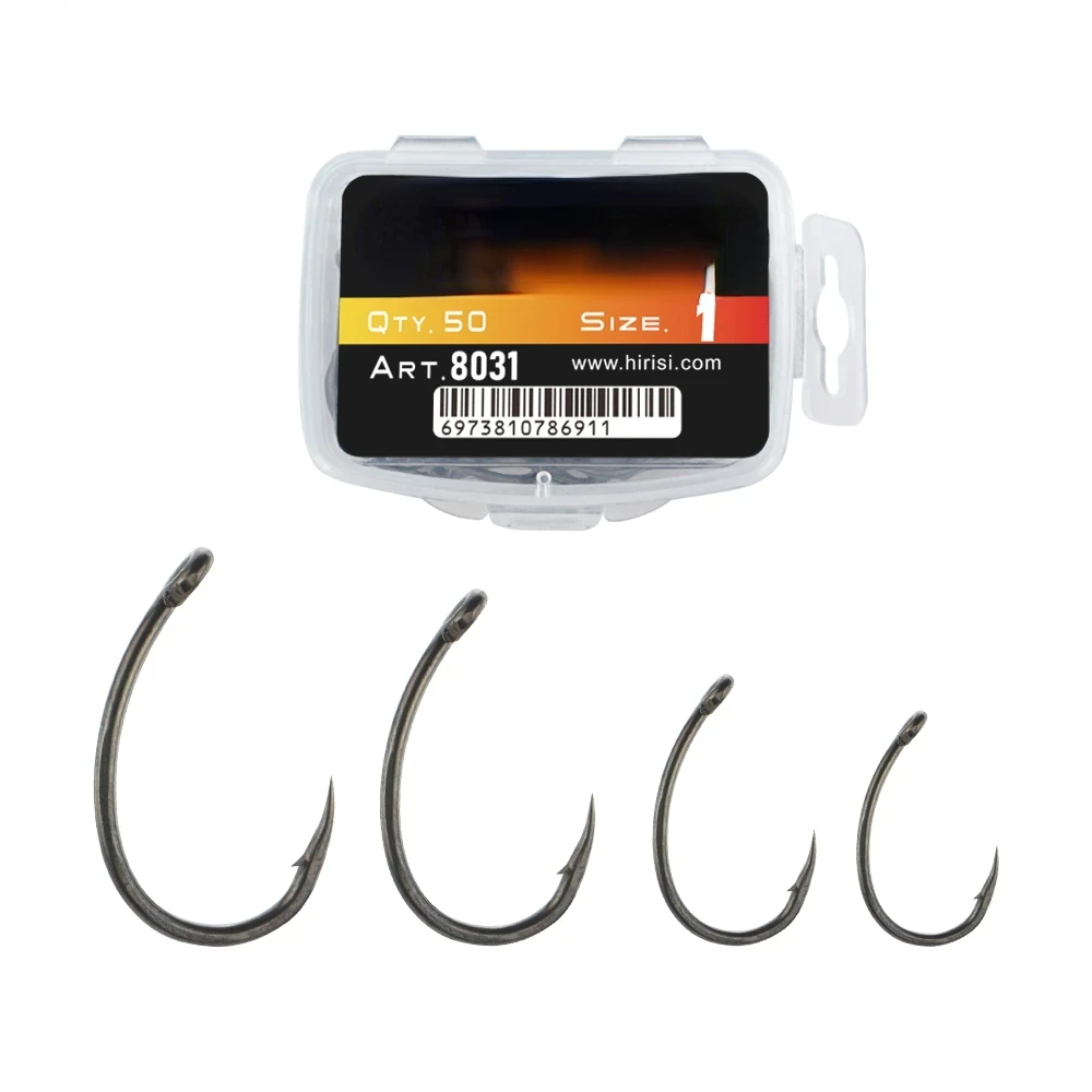 Hirisi 50pcs ptfe מצופה פחמן גבוהה מפלדת אל חלד הוק עם אביזרי דיג 8031 hirisis wg