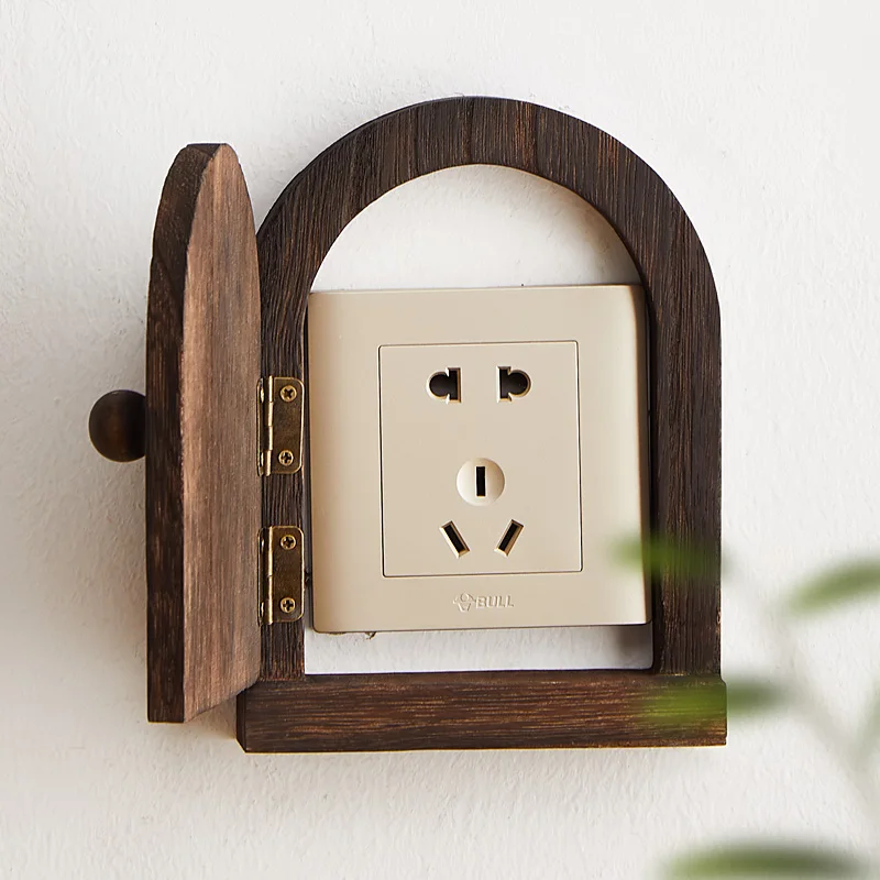 Solid wood switch protective cover, wall sticker, household socket decorative frame, shielding protective cover, anti-shock cove
