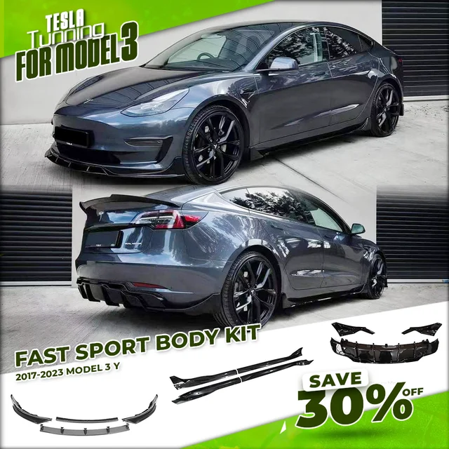 Zestaw aerodynamiczny Fast Aero z włókna węglowego, dokładka zderzaka, tylny dyfuzor, spojler, akcesoria tuningowe do Tesla Model 3 Y 2017-2023, model Y 2024