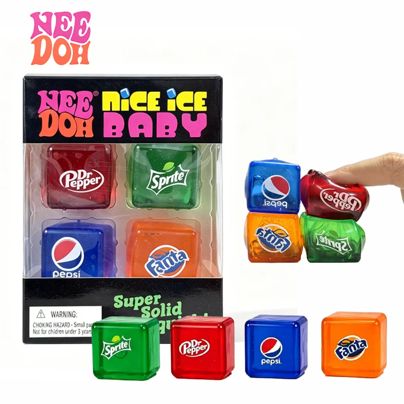Needoh Nice Ice Baby, Paquete de 4 Cubos de Hielo Sensoriales Antiestrés, Dr Pepper Nice Cube, Juguete Sensorial para Autismo, TDAH, Alivio del Estrés