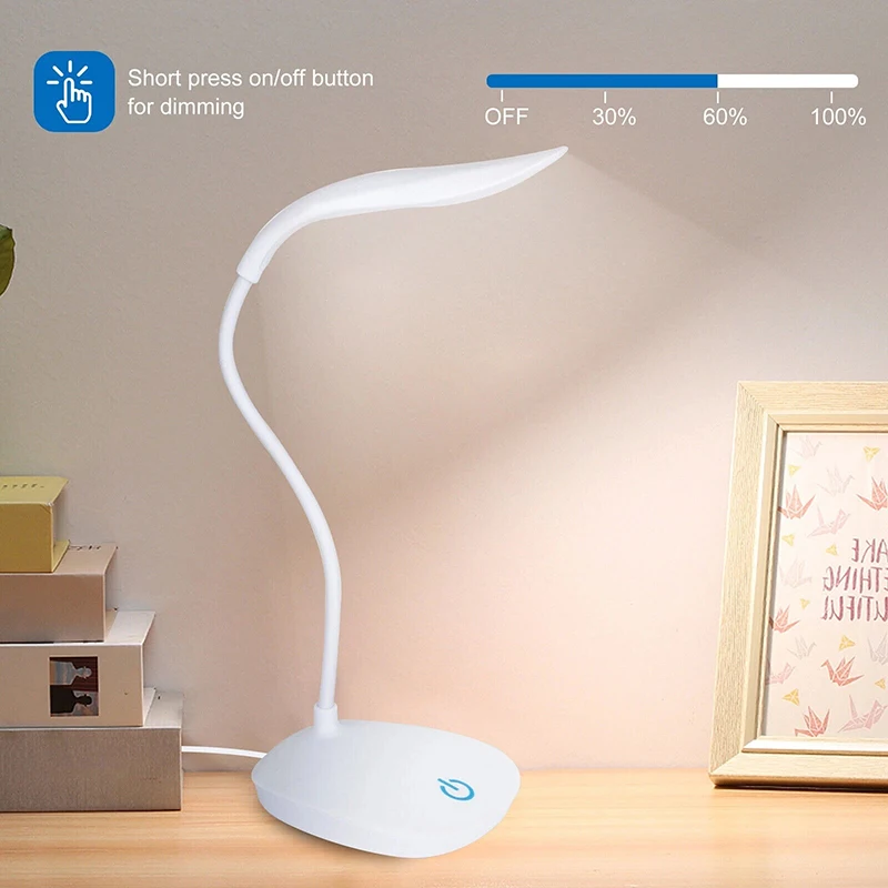 LED Desk Lamp Eye Protection Night Light Touch Dimmable Reading Lamp USB Plug For Office Desk Student Dormitory Bedroom Reading
