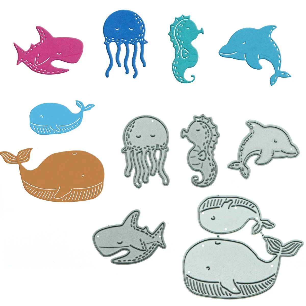 Metal Cutting Dies Mini Size Sea Marine Organism Cartoon Shark Jellyfish Hippocampus Dolphin Whale DIY Card Scrapbooking Clipart