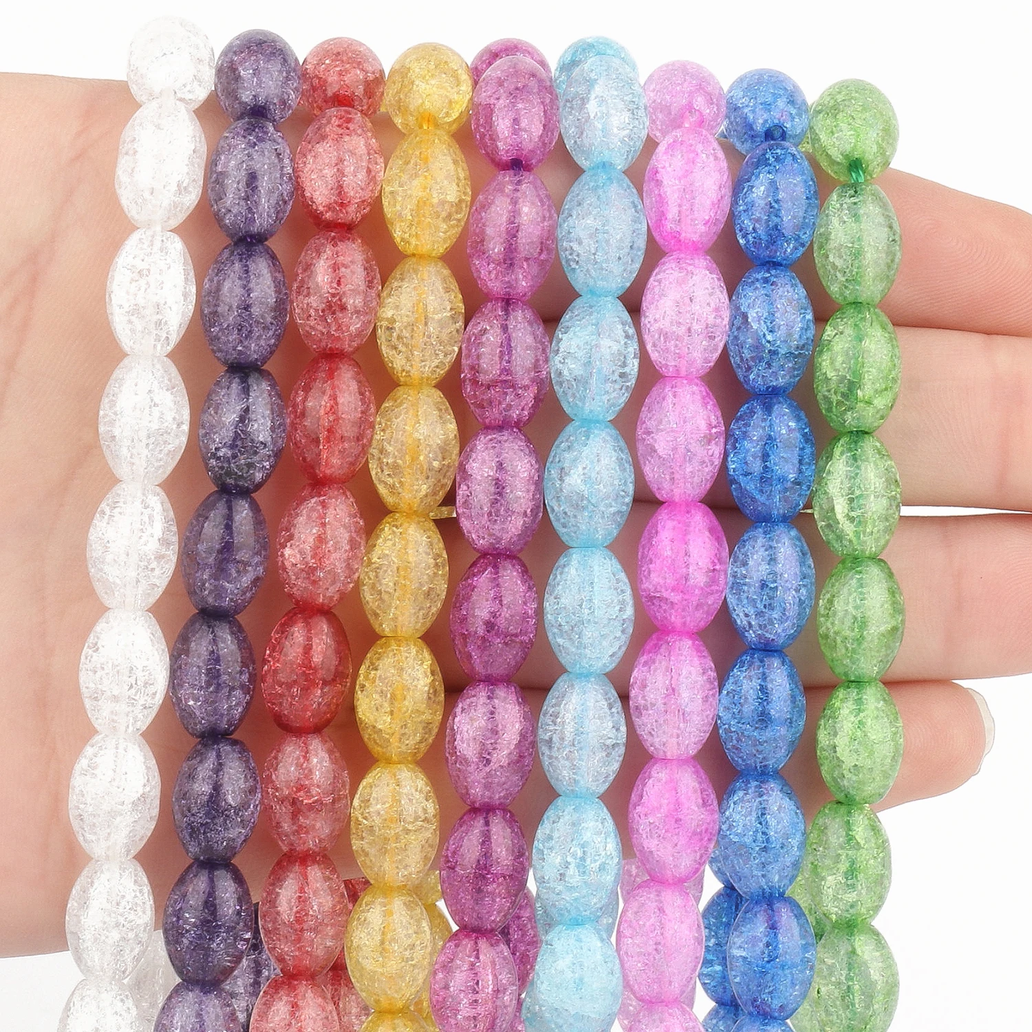 Rijst Vorm Gebarsten Kristal Kralen 6X9Mm 8X12Mm Multicolor Losse Spacer Kralen Voor Sieraden Diy oorbellen Armband Maken Accessoires