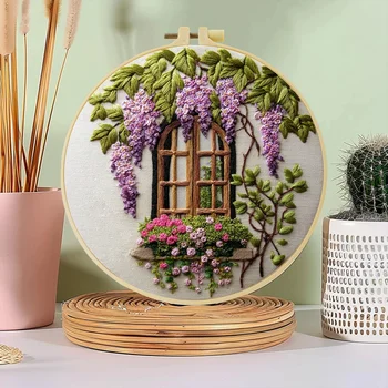 1pc 20X20CM/15X15CM 7.87/6.3inch Embroidery Starter Kit DIY Kit Home Decor, Windows and…