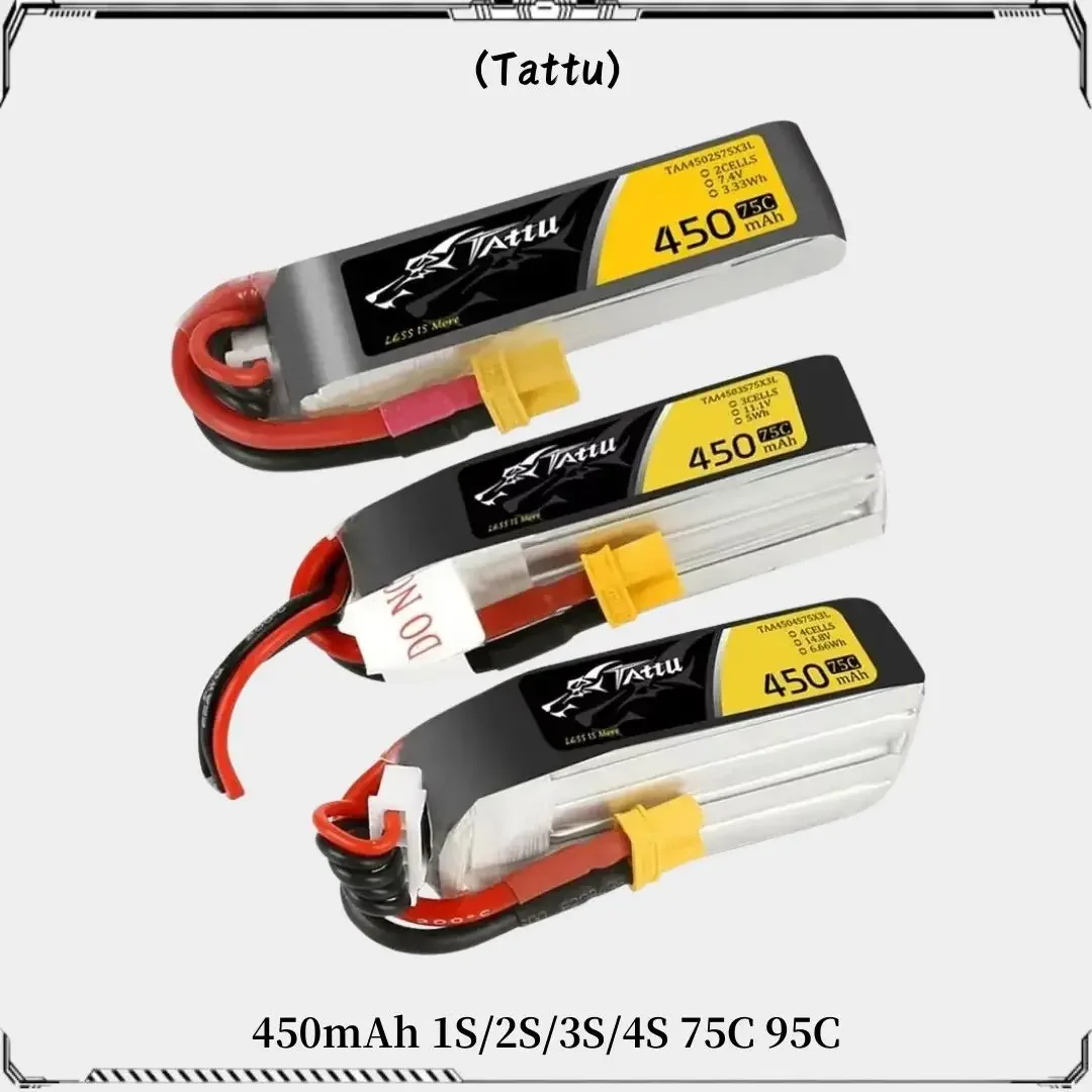 

Ace Tattu New Lipo Battery 7.4V 7.6V 450mAh 1S 2S 3S 4S 75C 95C with XT30 Plug Long Size RC Batteries for RC FPV Racing Drone