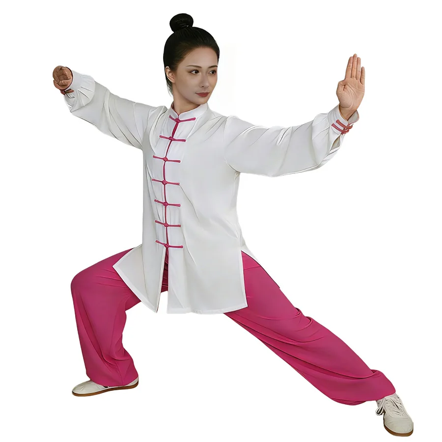 

CLYFAN Cotton Linen Unisex Summer Taichi Stage Show Two Piece Set Stand Collar Tops Pant Meditation Suit Vintage Wushu Tracksuit
