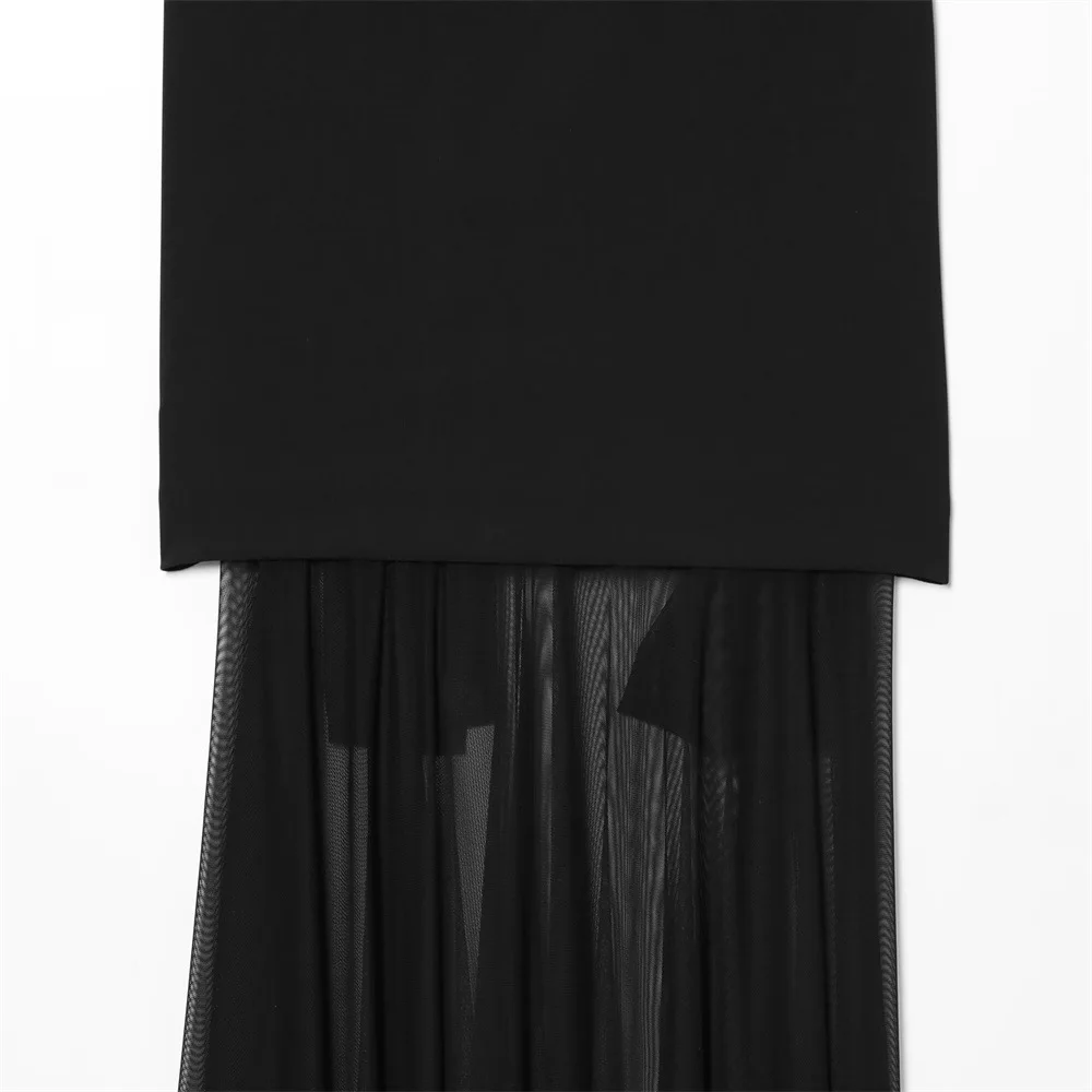 Seksowna sukienka na ramiączkach damska, modna sukienka z patchworkiem i rozcięciem, sukienka na ramiączkach bez rękawów z przezroczystym dołem, sukienka bez pleców 2025