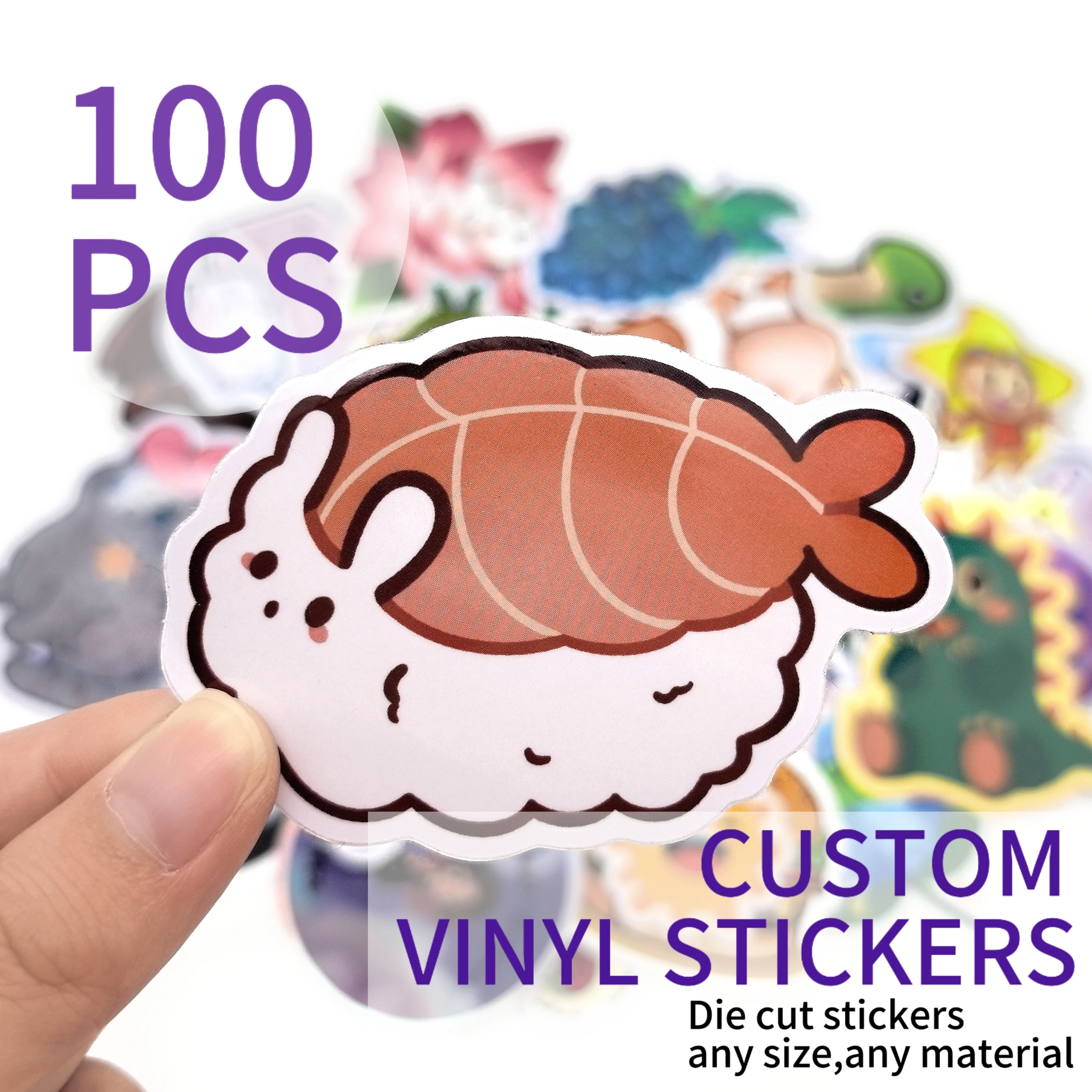100pcs Custom Stickers PVC Waterproof Die Cut Vinyl Personalized Logo Design Cute Laptop Birthday Party Wedding Business