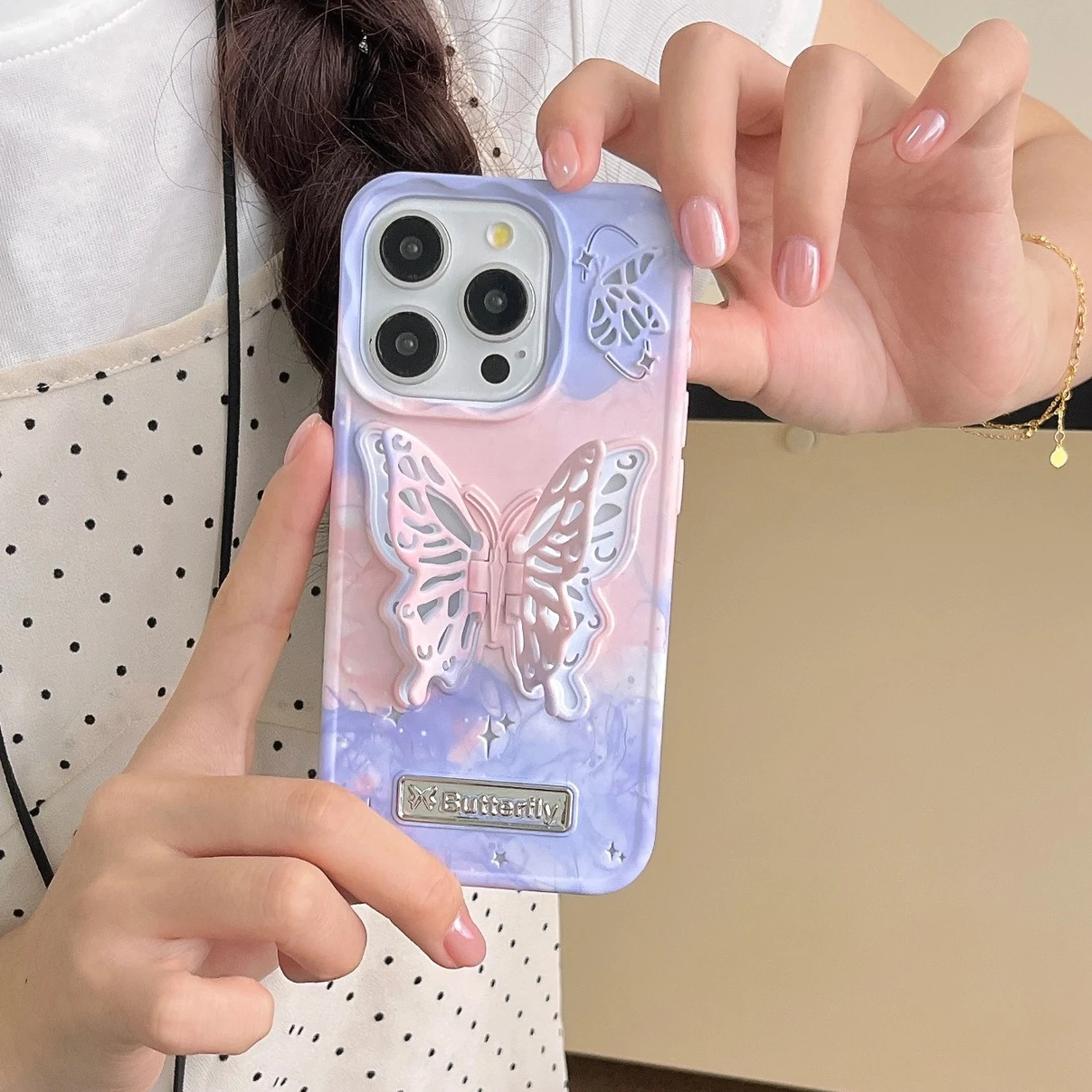 3D borboleta água adesivo, halo dye gradiente telefone caso, à prova de choque capa dura para iphone 15, 14, 13, 12, 11 pro max, mais