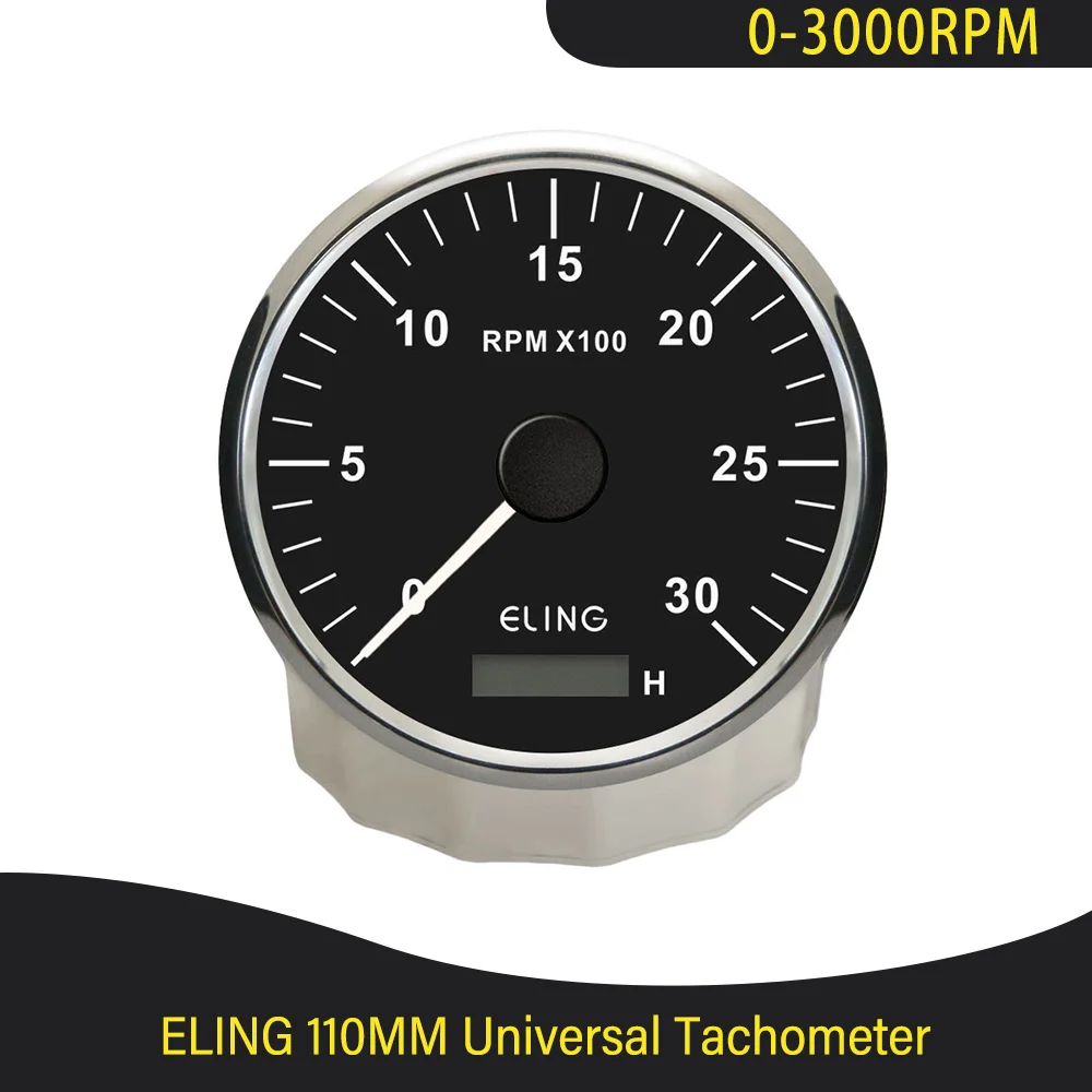 ELING 110mm Tachometer 3K RPM 0-4000RPM 6000RPM Gauge with Adjustable Hourmeter with Backlight for Boats Trucks