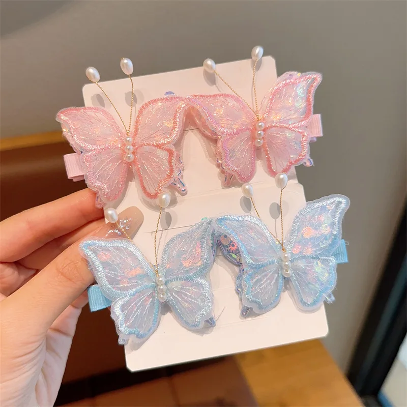 

2Pc Girls Pearl Butterfly Bows Hair Clips Sweet Infant Hairpins Lace Bowknot Barrettes Kids Korean Styling Accessories