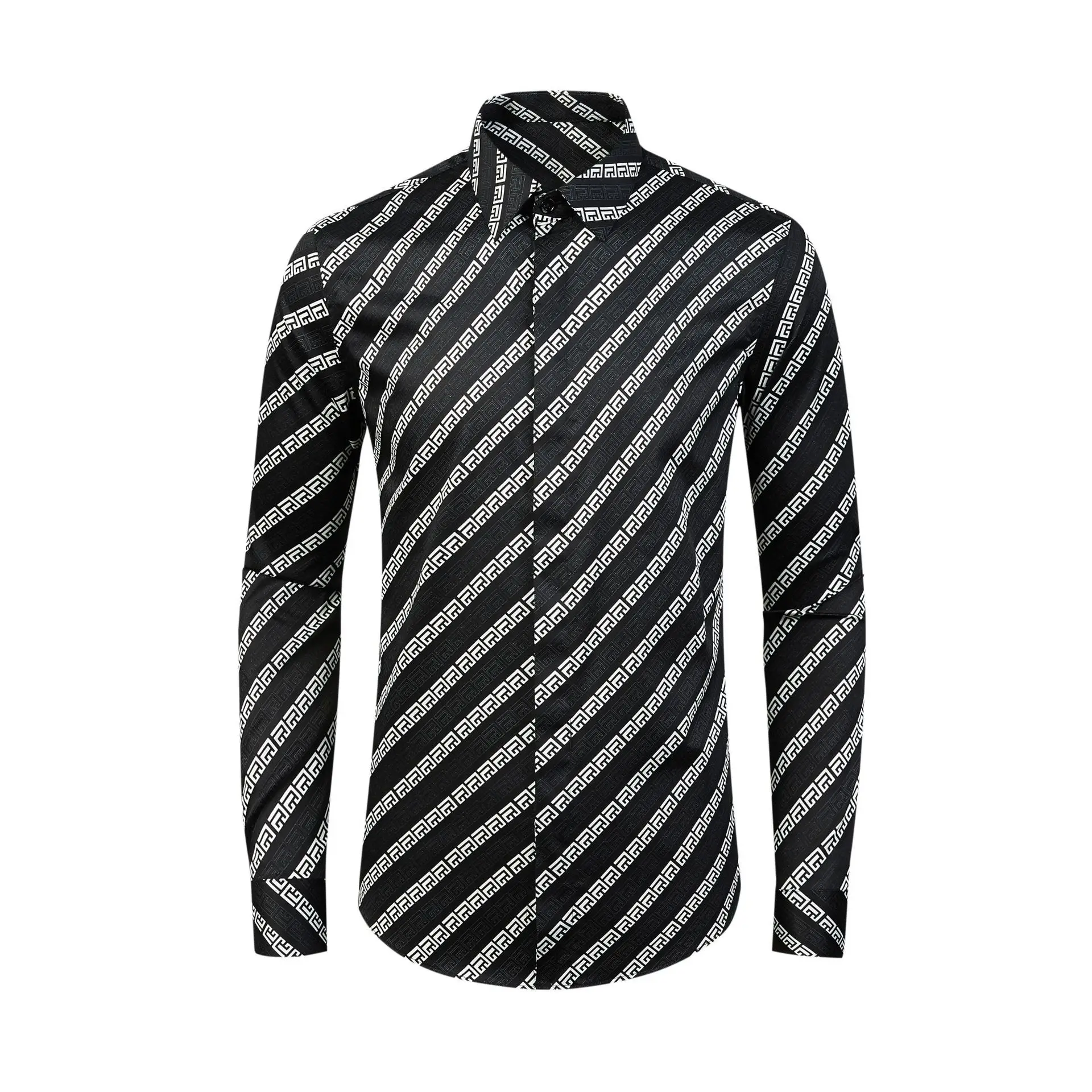 

Spring new men's cross-border shirt with digital printing and full diagonal loop fashion trend long sleeved lapel shirt