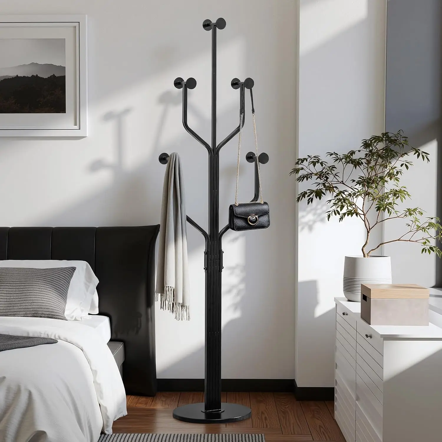 Coat Rack Freestanding Metal Coat Tree with 10 Hooks, Black | Heavy Duty Standing Coat Rack, Stainless Steel Marble, Customized