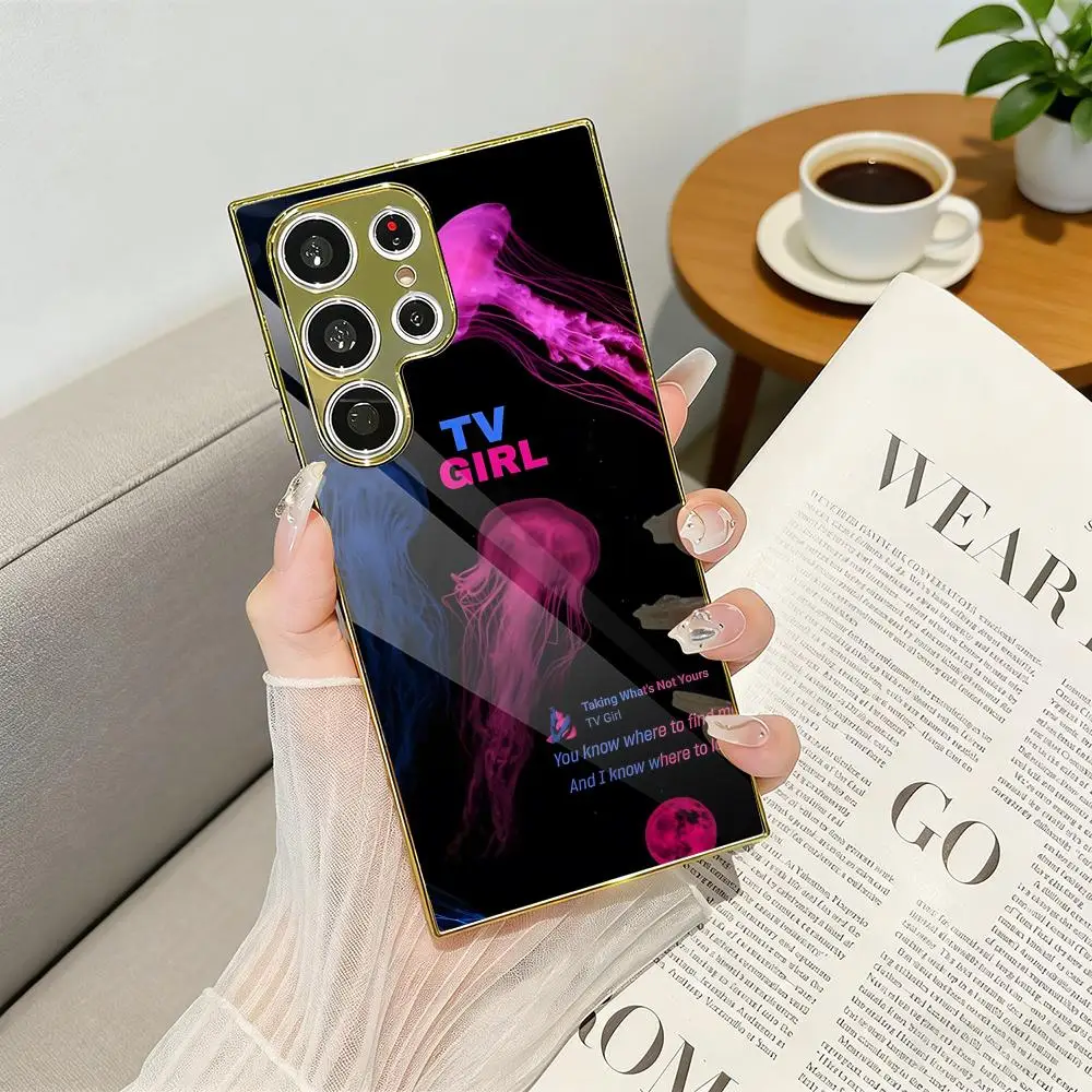 Music Band T-TV Girl Phone Case Luxury Electroplated Metal Frame Case For Samsung Galaxy S25 S24 S23 Ultra