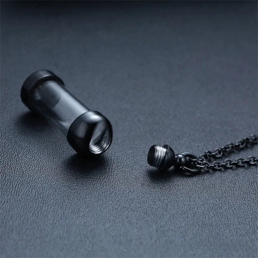 Stainless Steel Cremation Urn Pendant Pet Hair Storage Transparent Glass Memorial Pendant Cylinder With Chain Keepsake Jewelry