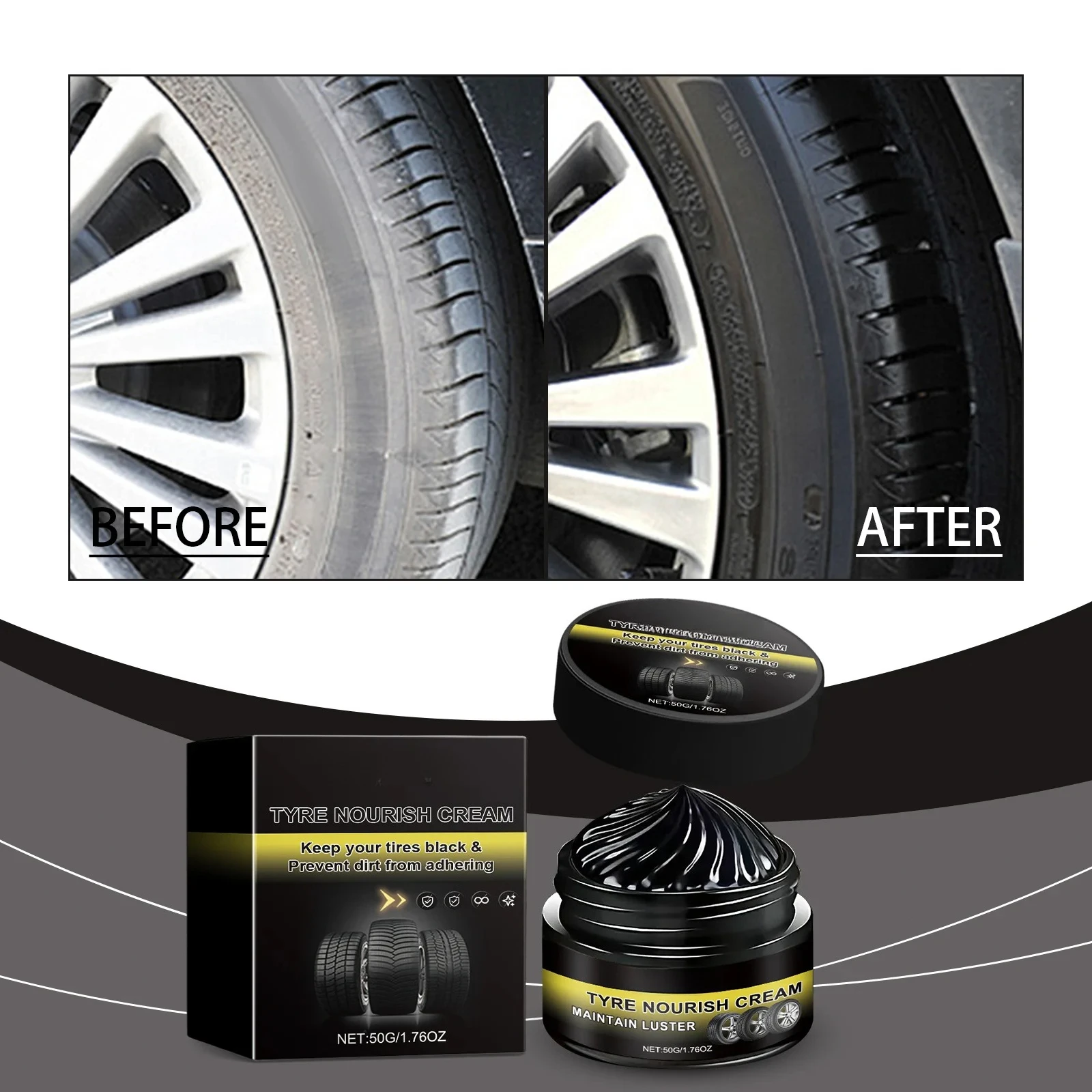Tire Coating Wax Car Tire Shine Long Lasting Auto Rubber Restoration Shiny Paste Durable Blackening and Brightening Wax for Car
