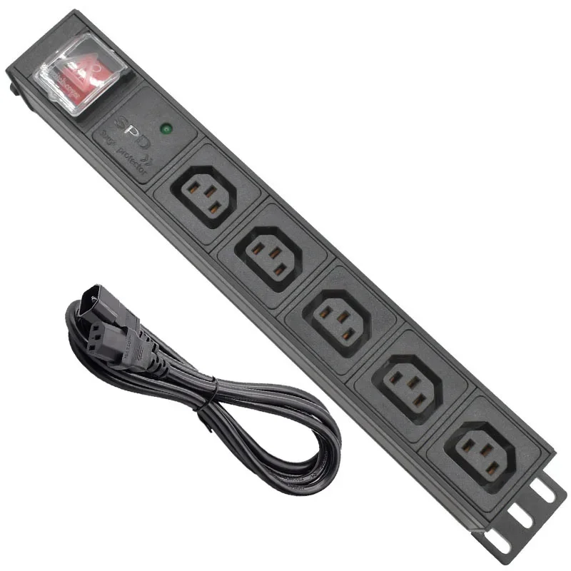 

Network Rack PDU aluminium alloy Power Strip 5 Ways C13 output socket With 2m extension cable C14 interface Lightning protection