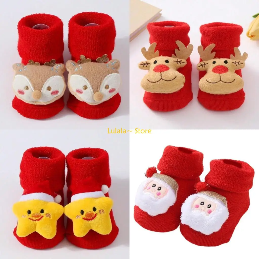 

Y4QA Носки с рождественским рисунком. Нежные носки для новорожденных из хлопчатобумажной ткани. Удобные детские носки. носки для