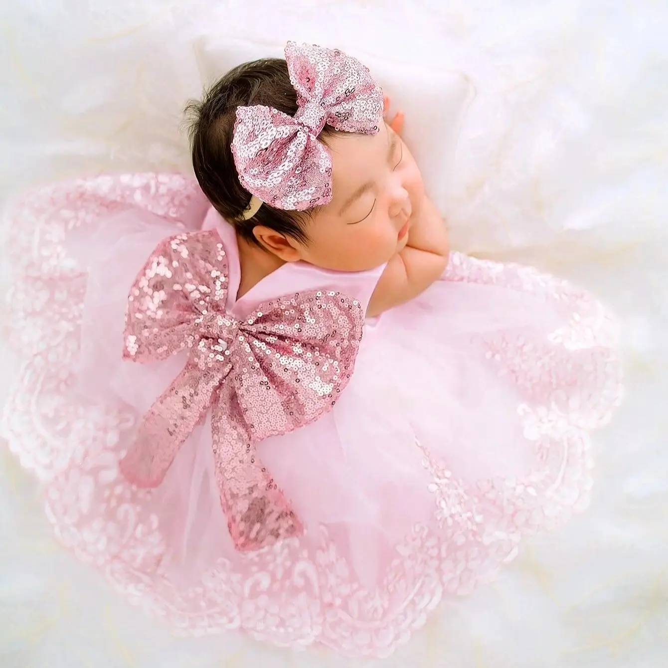 

2 шт. розовый реквизит для фотосессии новорожденных, кружевное сетчатое платье принцессы для маленьких девочек, юбка с бантом, наряд для детской фотосессии, наряд для детского душа