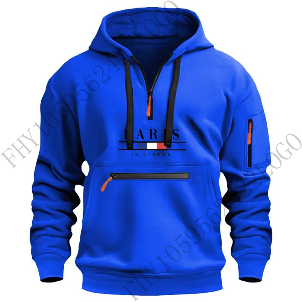 2024 autumn and winter new fashion men\'s hoodie multi-pocket multi-zip pullover, outdoor sports leisure fitness jacket