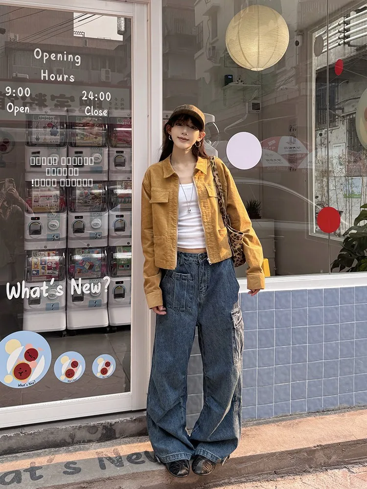 

URKR Brown Workwear Jaet Women's ort Thin American Retro Collar Zipper Casual Cotton Polyester Spring Autumn Outerwear