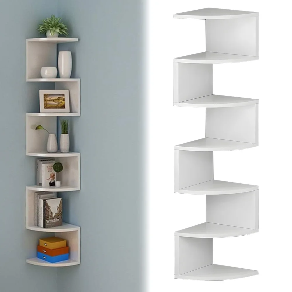 Étagère d'angle murale à 7 niveaux, rangement en zigzag pour économiser de l'espace, pour chambre à coucher, salon, salle de bain, bureau à domicile, pour plantes, CD, décorations, moderne, Cloud