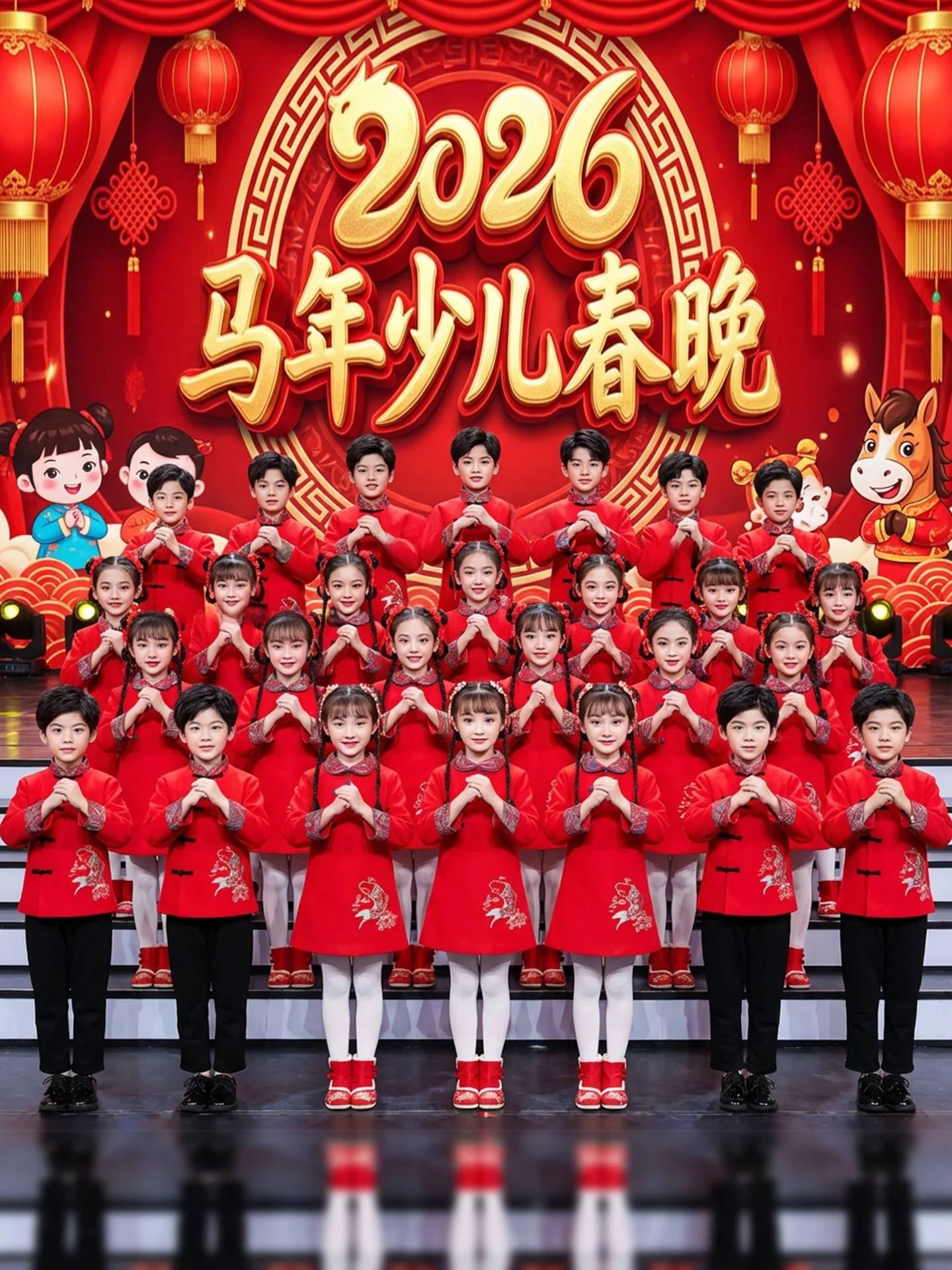 

New Year Celebration Children's Dance Performance Costume Red New Year Visit Outfit Kindergarten Winter Stage Ensemble