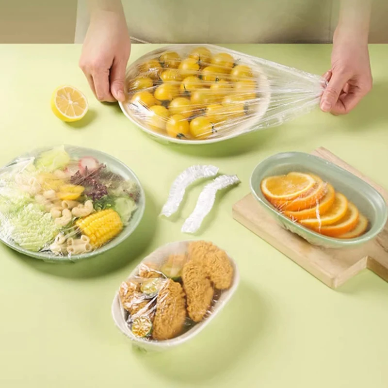 100/200/300pcs Food Grade Fruit Fresh-keeping Plastic Bag Kitchen Accessories Colorful Saran Wrap Disposable Food Cover