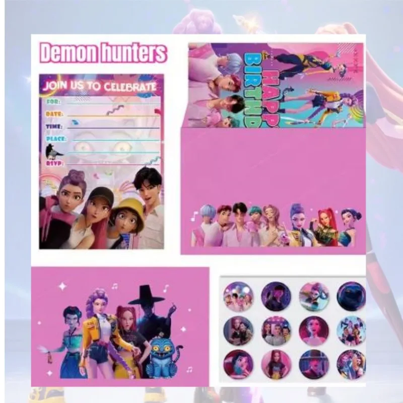 KPOP Witch Hunt Party بطاقة دعوة للأطفال مكونة من 12 قطعة مجموعة مغلف صفحة واحدة بطاقة نعمة عيد الميلاد #6