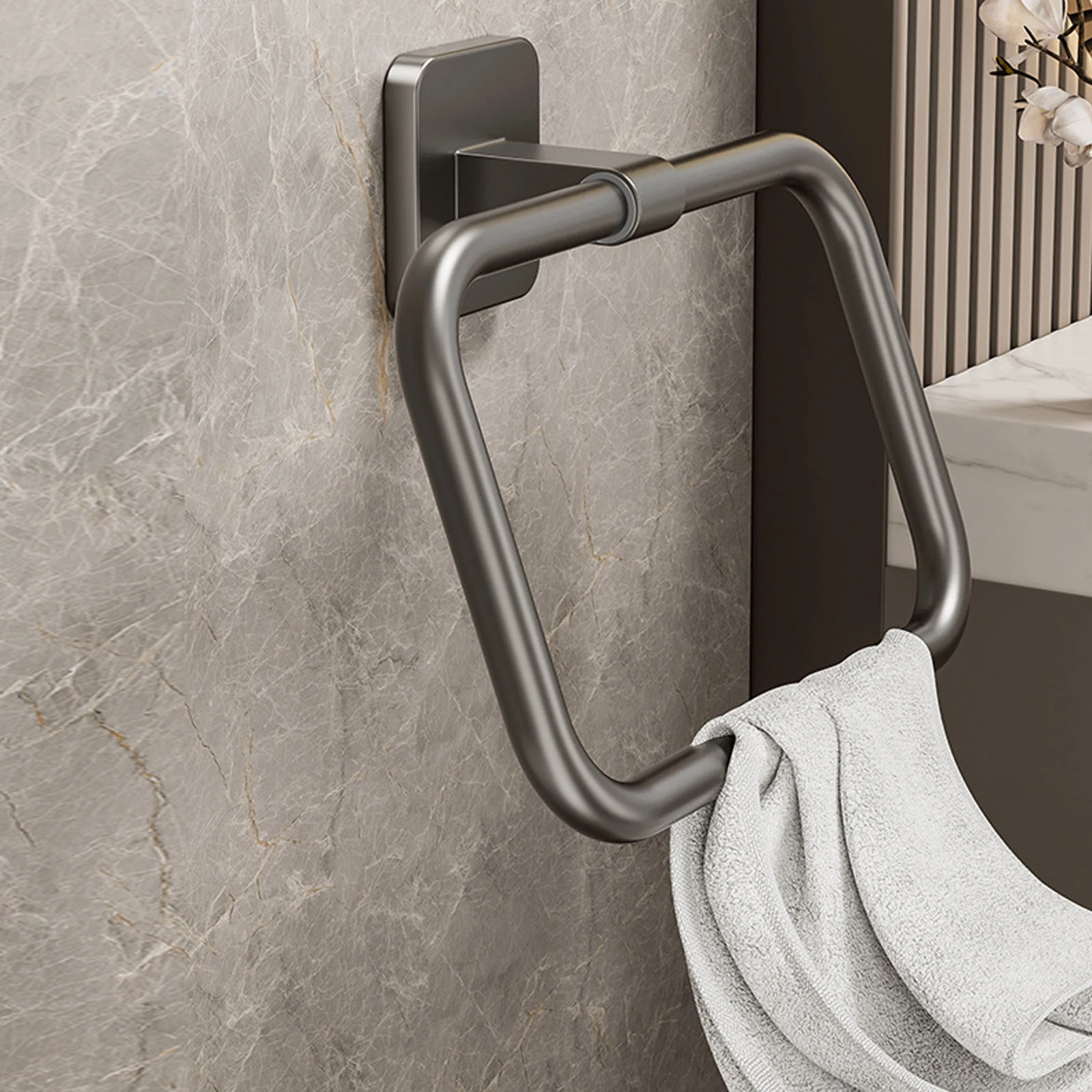 Space Aluminum Towel Holder No Drilling Bathroom Rack Black Towel Ring Rail Bar Kitchen Storage