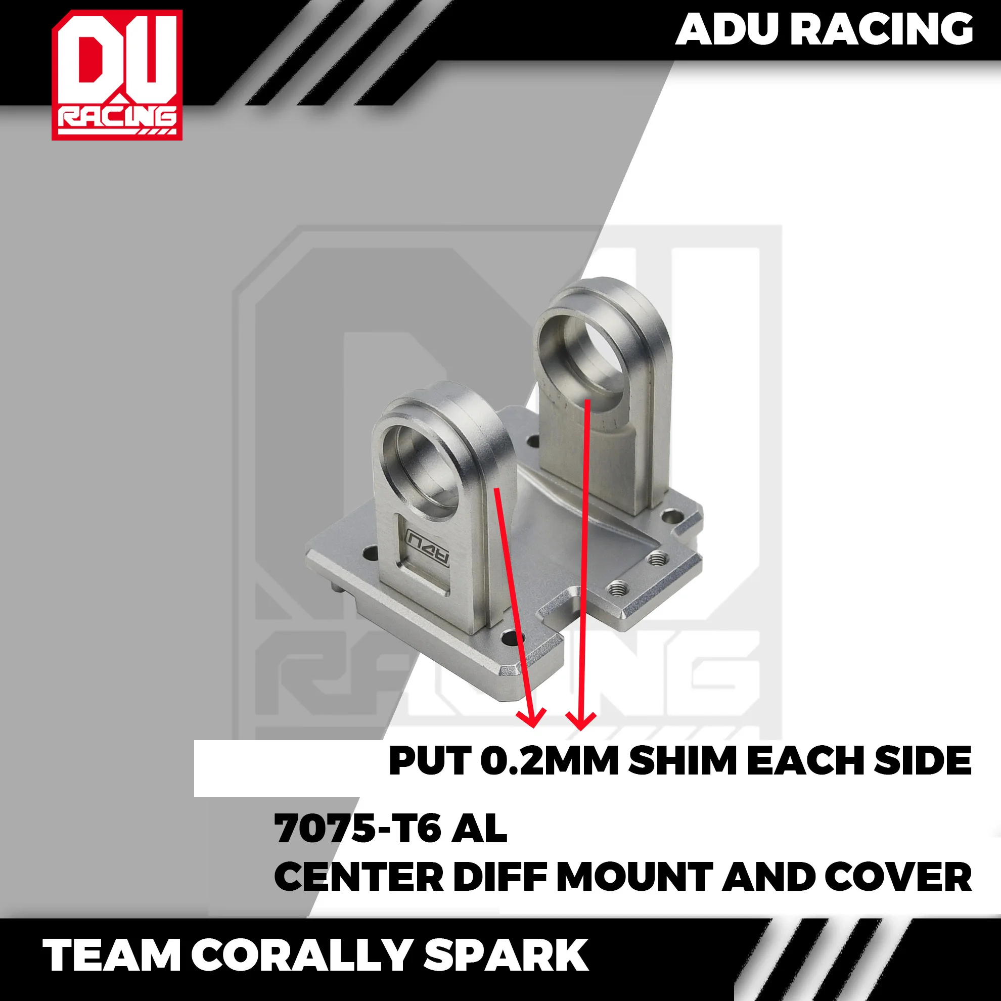 ADU Racing CENTER DIFF GEAR COVER MOUNT SET CNC 7075 T6 ALUMINUM FOR TEAM CORALLY SPARK XB6 Radix4