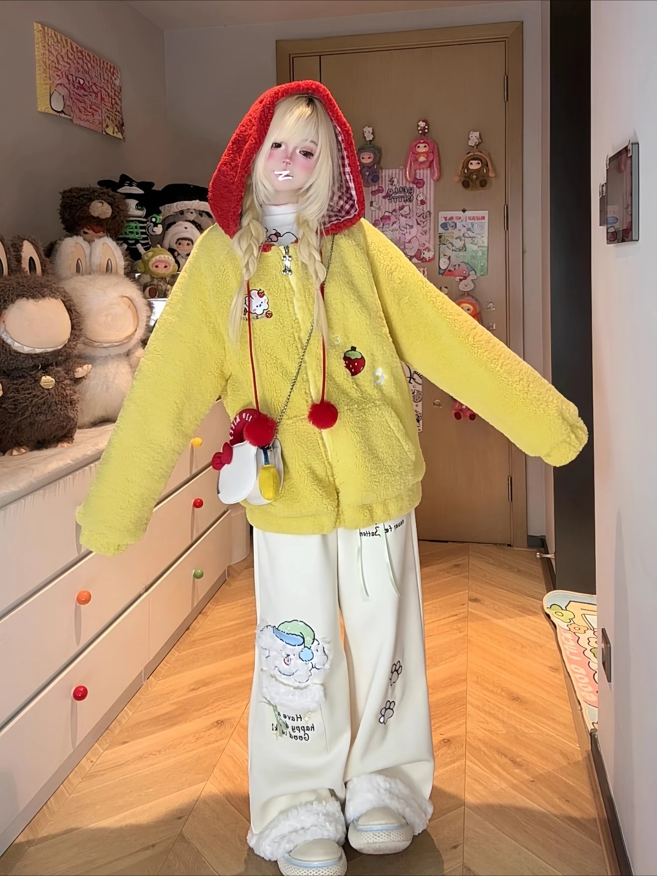 Inverno Nuovo Kawaii Peluche Con Cappuccio Giubbotti Studente Y2K Peluche Addensato Caldo Giacca di Pelliccia Sintetica Ragazze Dolce Allentato Cappotti di Pelliccia per Le Donne