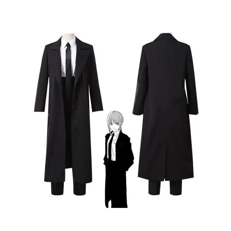 Anime Makima Uniform Cosplay Costume Suit Trench Coat Shirt Tie Pants Wig Halloween Easter Outfit view 2