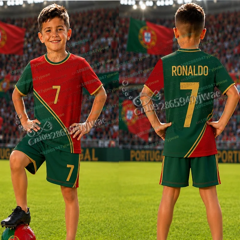 26/27 Spezielles Ronaldo Nr.7 Fußballtrikot T-Shirt Shorts Set Damen Herren PORTUGAL Fans Shirt Shorts Set Kinder Trainingsanzug 2-teiliges Set – Detail 11