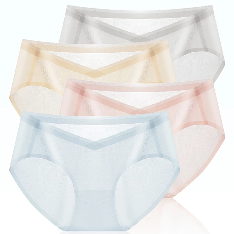 Summer Ice Silk Women Pregnant Underwear Soft Low Waist V Briefs Underpant Female Panties translucent Cozy quick-drying Lingerie