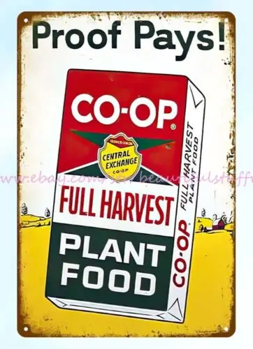 Farmers Union Coop Full Harvest Plant Food Farm Cottage Shop metal tin sign