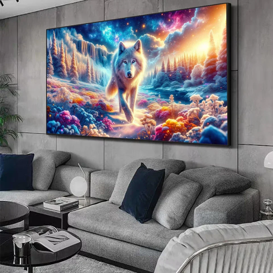 

5D DIY Diamond Painting Full Diamond Mosaic Fantasy White Wolf Cosmic Winter Landscape Artwork Diamond Embroidery Home Decor