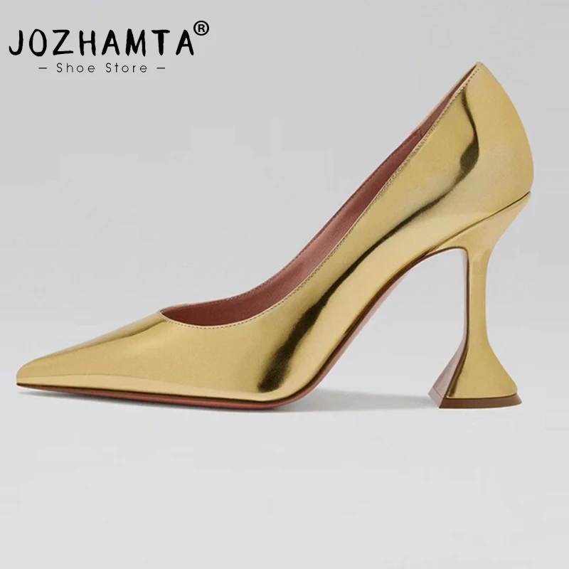 JOZHAMTA Size 34-43 2025 Ins Fashion Pumps For Women Real Leather Sexy Pointed Toe Hoof High Heels Shoes Office Lady Party Dress