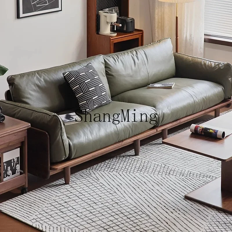 

SM black walnut solid wood sofa living room small apartment household log straight row four people
