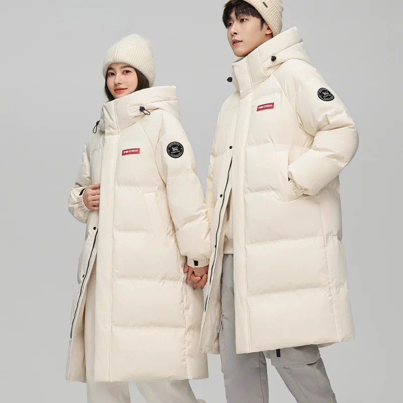 Parkas de esquí gruesas y cálidas para parejas, Chaqueta de algodón recta de longitud media de Color sólido, chaquetas acolchadas a prueba de viento para exteriores, invierno