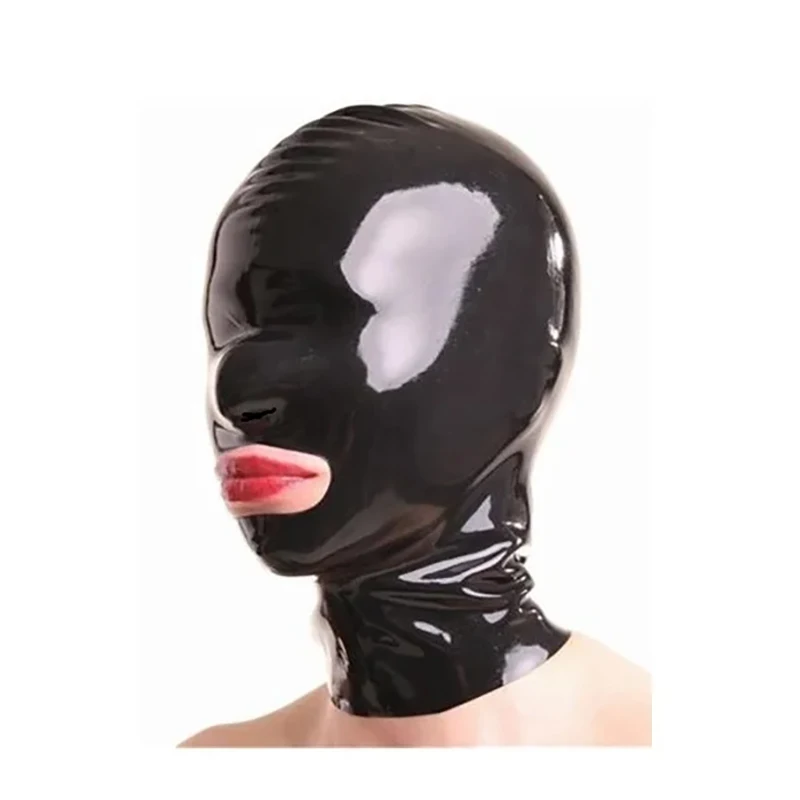 New Latex Mask Seamless shiny Hoods for photograph Mouth open without zipper suffer bandage