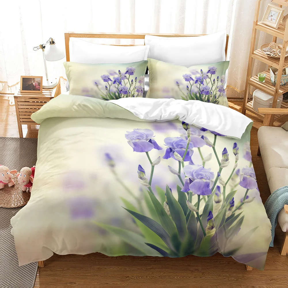 Set copripiumino con fiori viola copripiumino in poliestere copripiumino King Queen Size con federa per Set biancheria da letto donna per ragazze