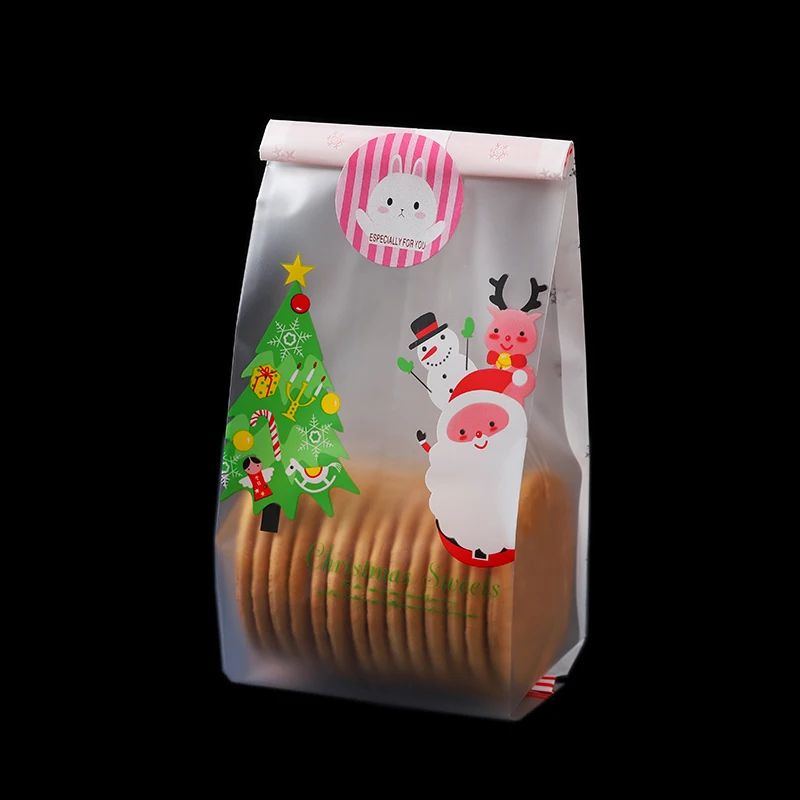 50pcs Christmas Tree Plastic Bags Xmas New Year Decoration 2024 Handmade Candy Cookie Nougat Snowflake Baking Packaging Pouch image 6