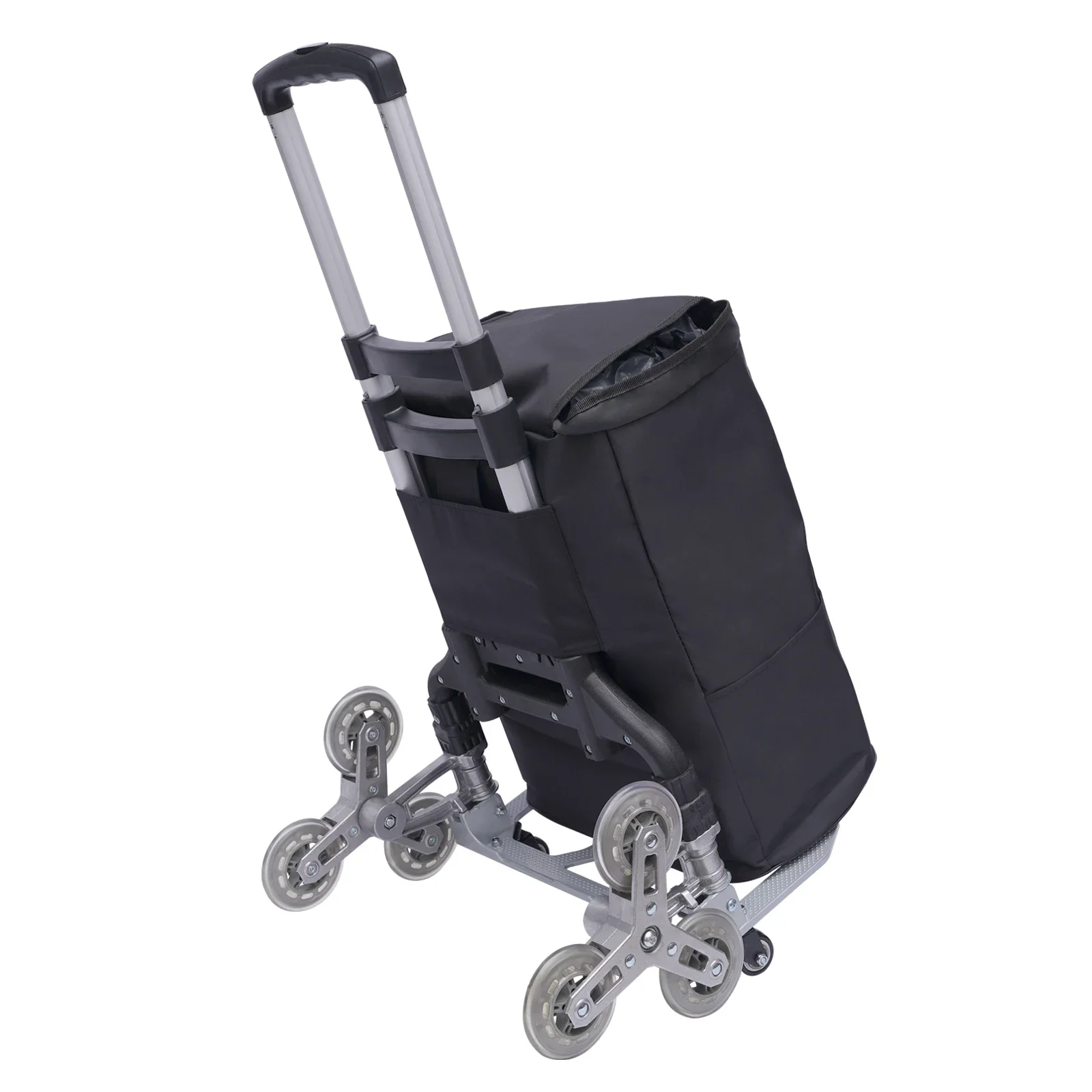 Treppensteigender Schubwagen, robuster Handwagen, tragbarer, zusammenklappbarer Wagen, Aluminium-Gepäckwagen mit 6 Rädern und 4 Universalrädern – Detail 1